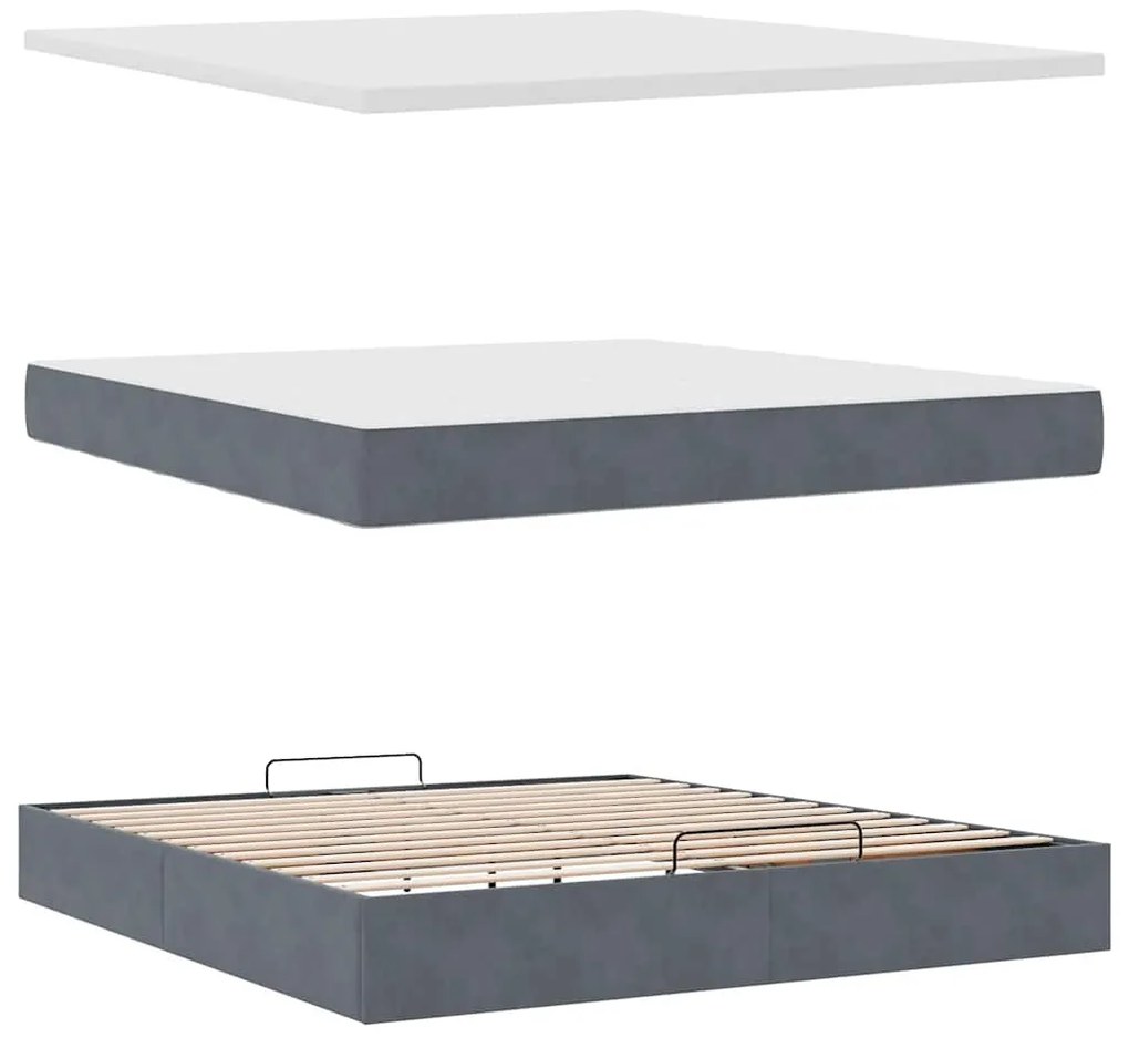 Estrutura cama otomana colchões 180x200 cm cinzento escuro