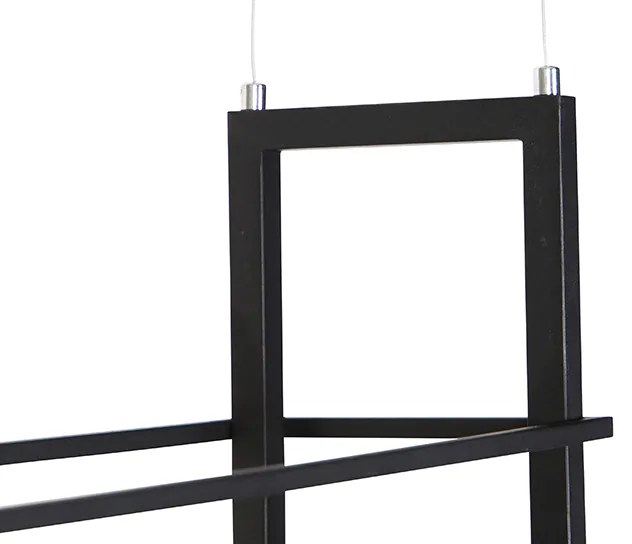 Candeeiro de suspensão industrial preto com madeira e rack 4 luzes - Cage Rack Industrial