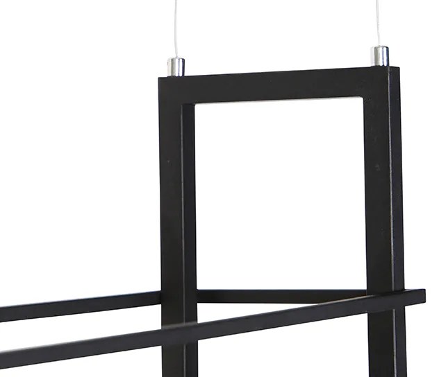 Candeeiro de suspensão industrial preto com prateleira de madeira 4 luzes - Cage Rack Industrial