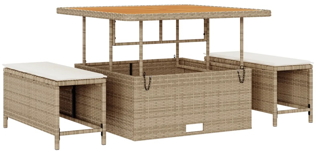 Conjunto de Sofá de Jardim vidaXL com Almofadas Bege Vime Sintético Ac