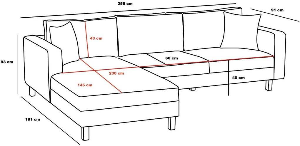 Sofá de Canto Berlin – Creme – 258x83x181 cm