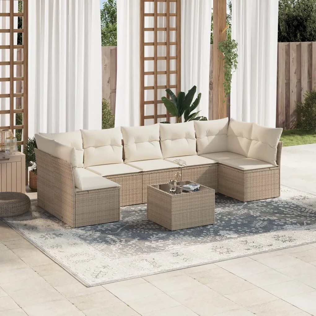vidaXL 8 pcs conjunto de sofás p/ jardim com almofadões vime PE bege