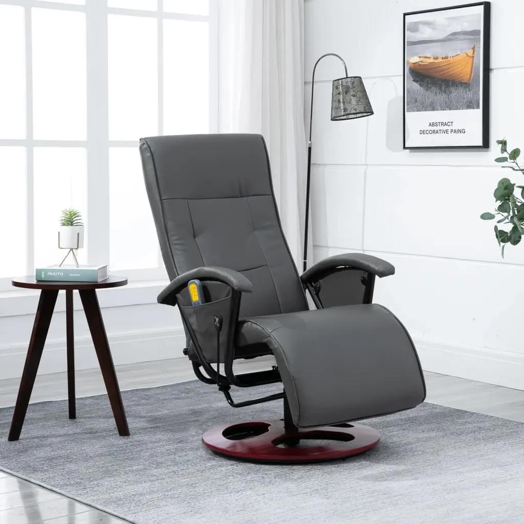 248455 vidaXL Cadeira de massagens couro artificial cinzento
