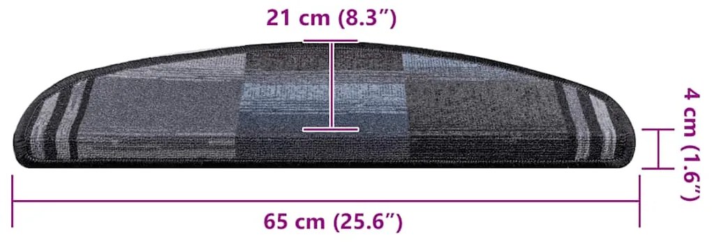 Tapetes de escadas adesivos 10 pcs 65x21x4 cm preto e cinzento