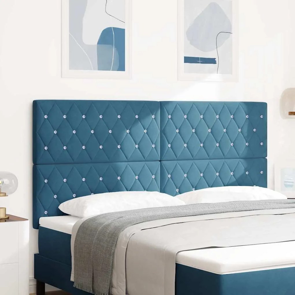 vidaXL Cabeceira Estofada Azul Escuro com Botão de Cristal, 180 cm, de Veludo
