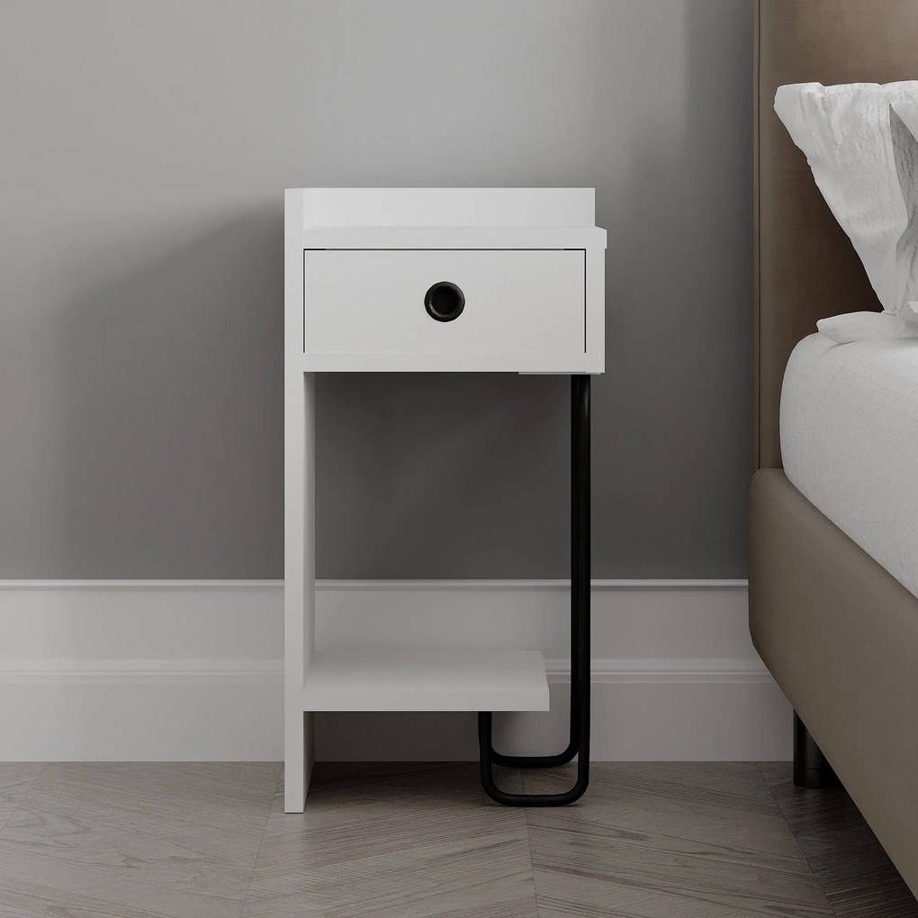 Mesa de Cabeceira Sirius Left – Branco – 32x61x30 cm