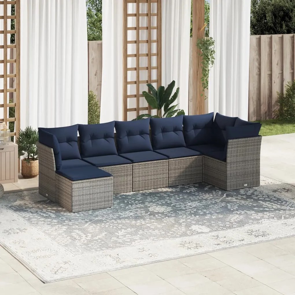vidaXL 7 pcs conjunto sofás p/ jardim c/ almofadões vime PE cinzento