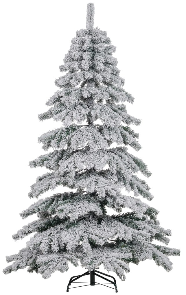 Árvore de Natal Ø116x180 cm Neve Artificial com 627 Pontas de PVC Base Dobrável e Suporte de Metal Decoração de Natal Verde e Branco