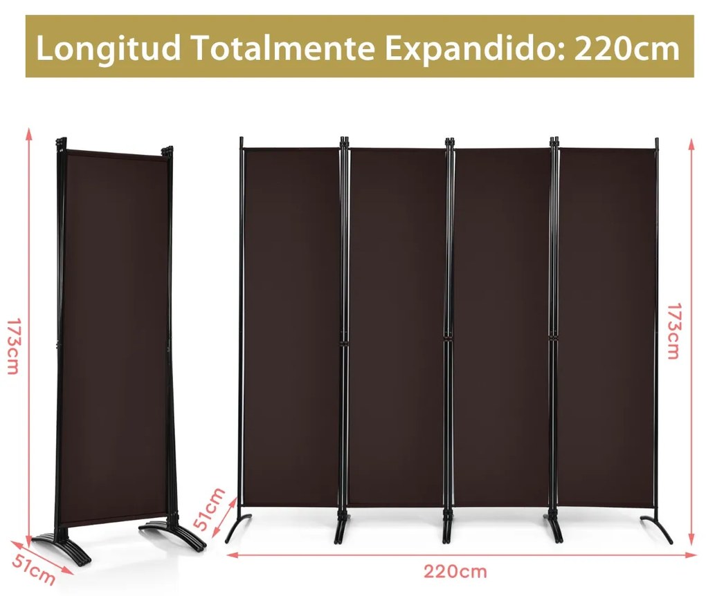 Biombo de 4 painéis de tela dobrável 220 x 51 x 173 cm castanho