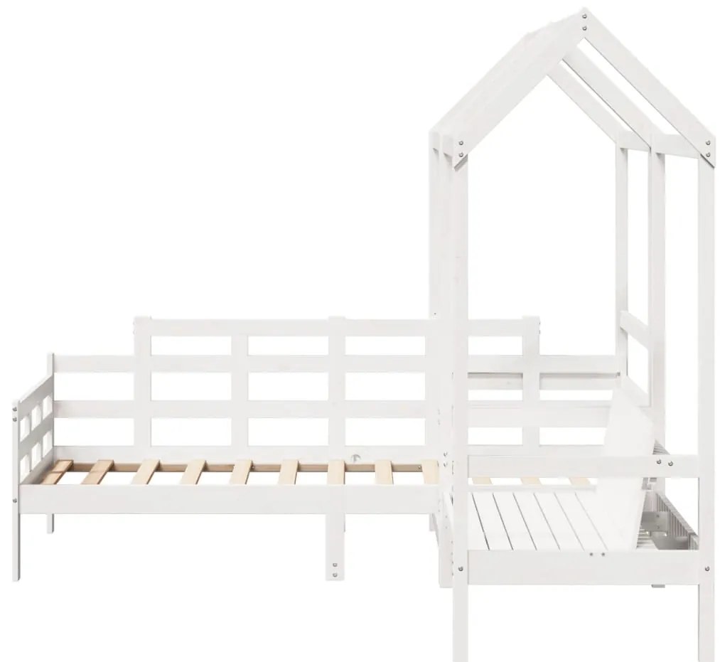 Conj. sofá-cama e banco c/ telhado 90x200cm pinho maciço branco