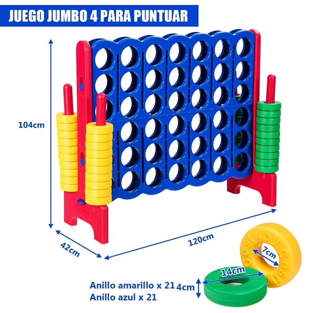 Jogo Gigante Conecta 4 numa Fila Gigante Interior e Exterior para Crianças e Adultos 120 x 42 x 104 cm Vermelho