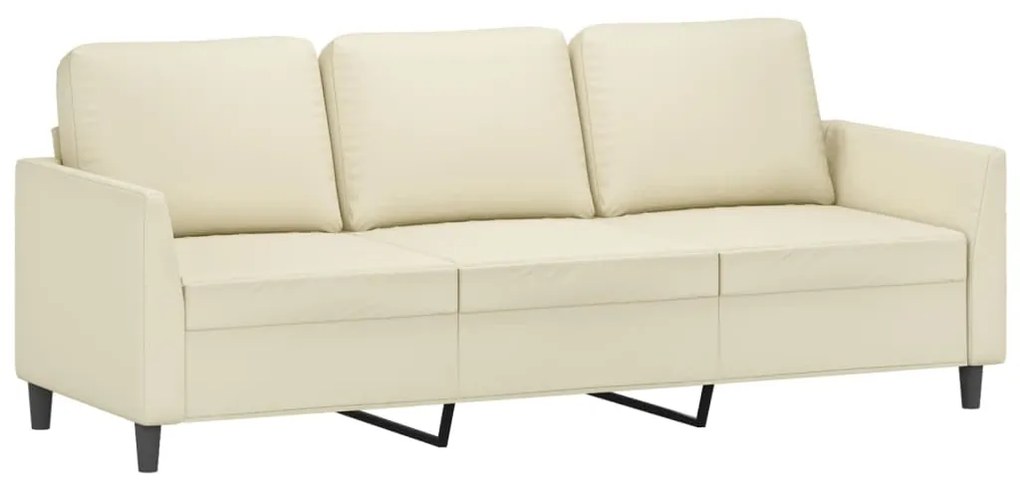 Sofá 3 lugares c/ apoio pés 180 cm couro artificial cor creme