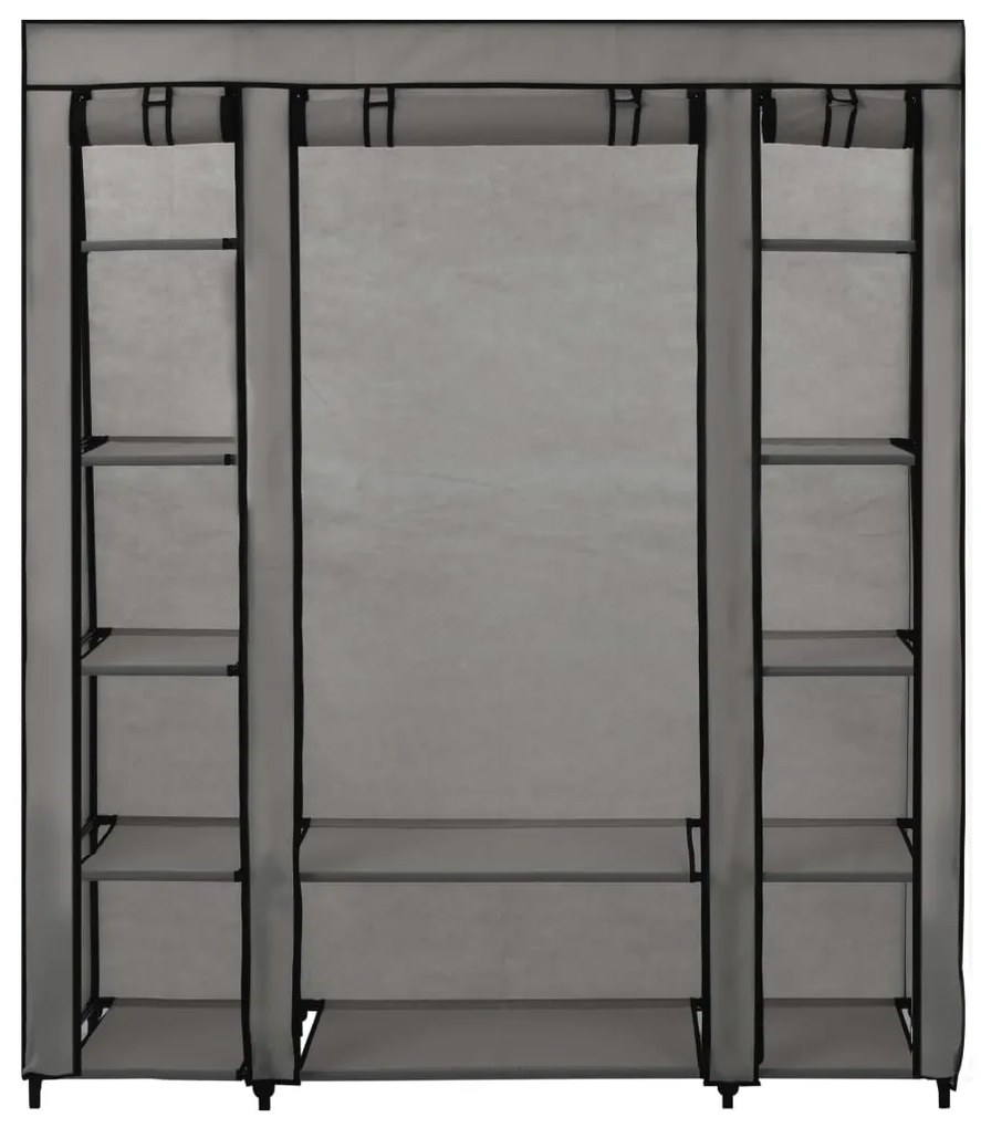 Roupeiro c/ compartimentos e varões 150x45x176 cm tecido cinza