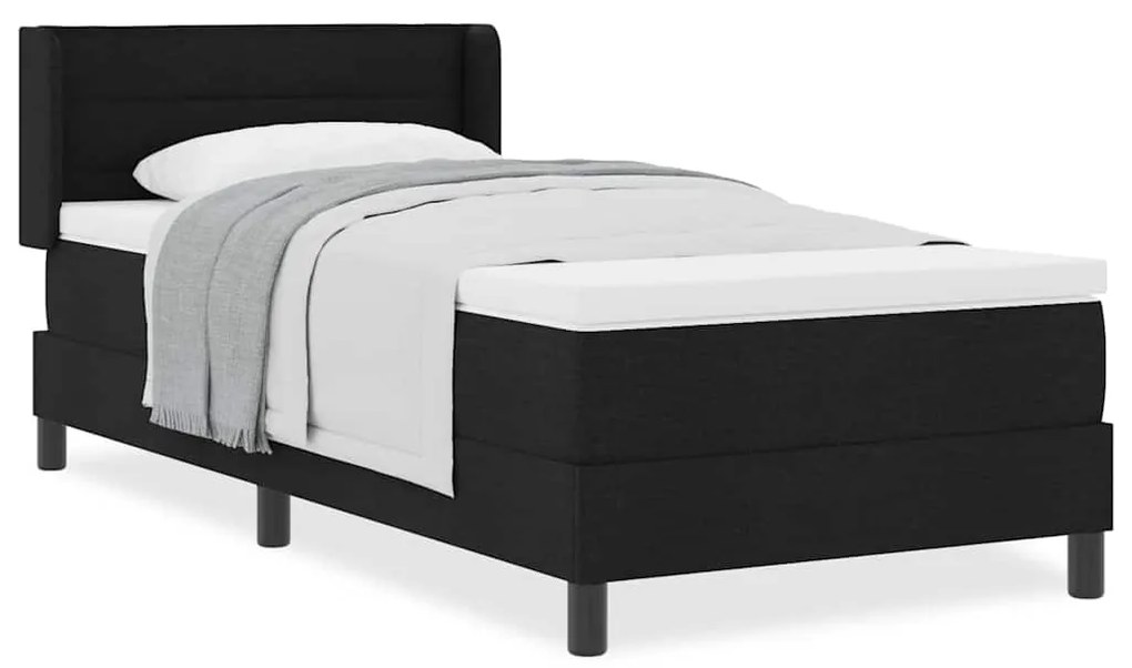 Cama Box com cabeceira Preto 90 x 190 cm Tecido e Espuma