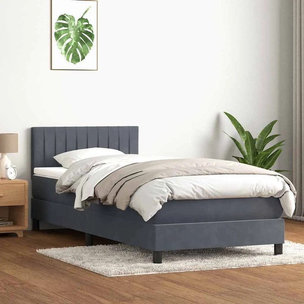 Cama com molas/colchão cinza-escuro 90x210 cm veludo