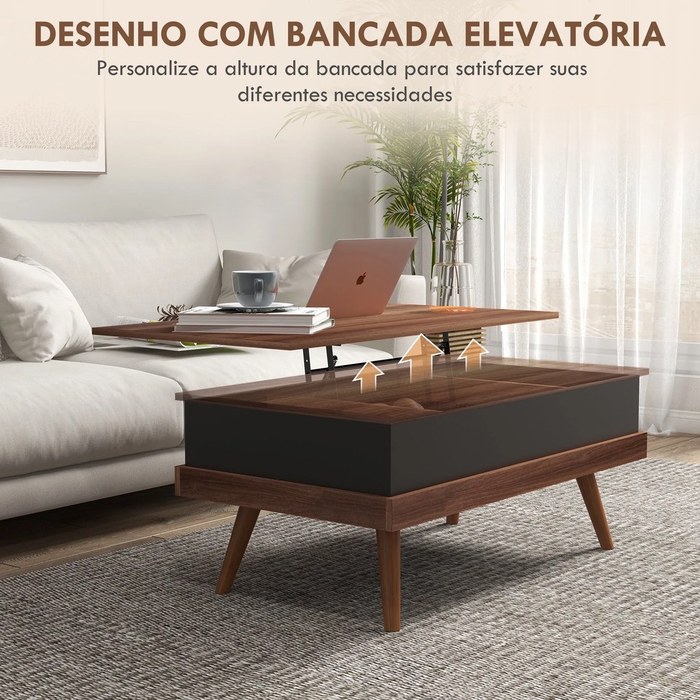 Mesa de Centro Elevatória – Table Basse Noire – 100x79x54 cm – Castanh