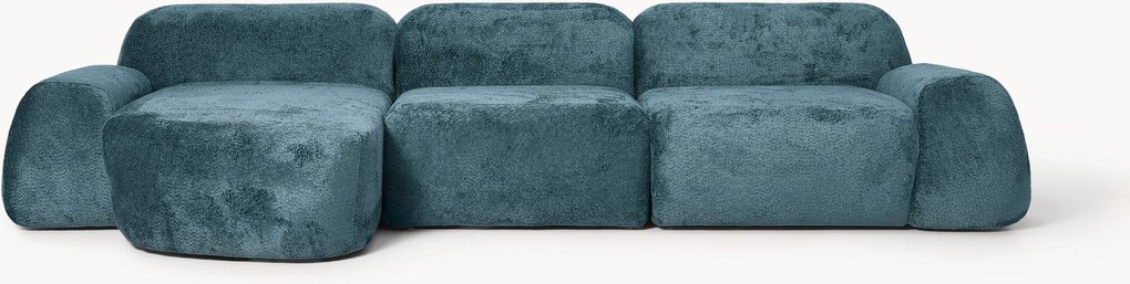 Sofá de canto modular em teddy-bouclé Wolke (4 lugares)