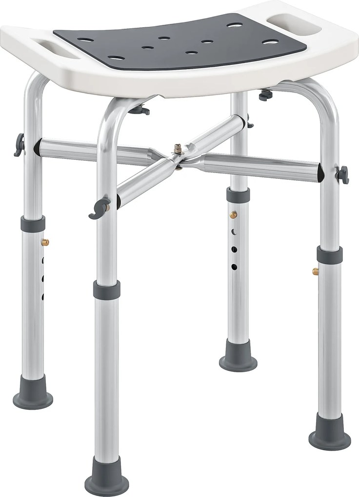 HOMCOM Banqueta de duche cadeira de duche - assento acolchoado e ajustável, pés com ventosas antiderrapantes, em alumínio cinza | Aosom Portugal