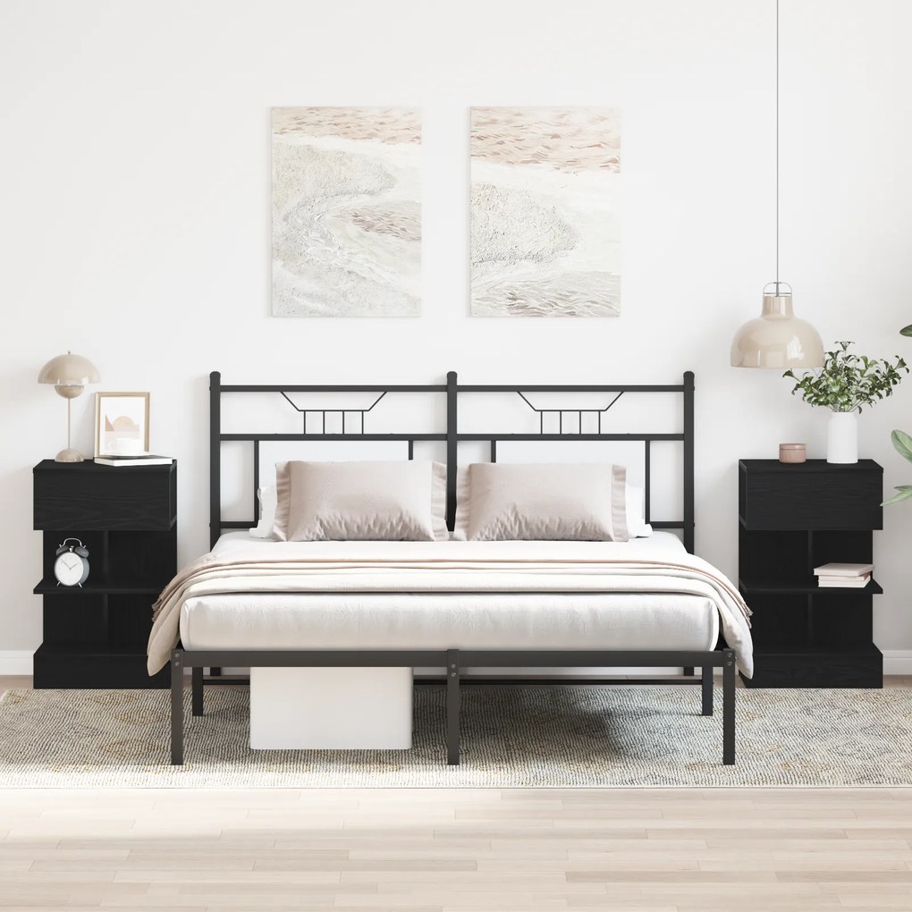 Cômoda de Canto vidaXL 2 pcs Preto Carvalho 40x35x65 cm Madeira Engenheirada