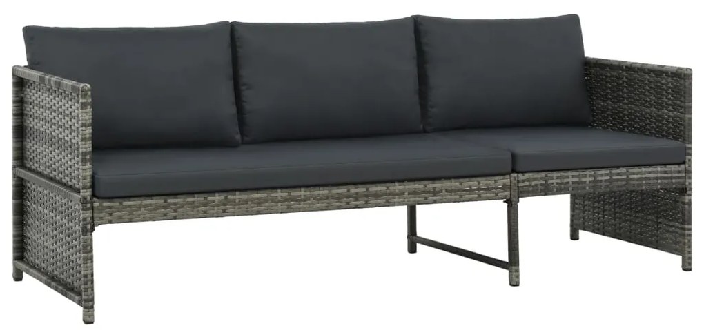 3 pcs conjunto lounge de jardim c/ almofadões vime PE cinzento