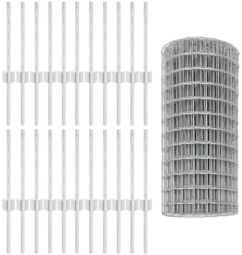 Cerca Euro com 11 Posts U Prata 0,4 x 50 m Aço