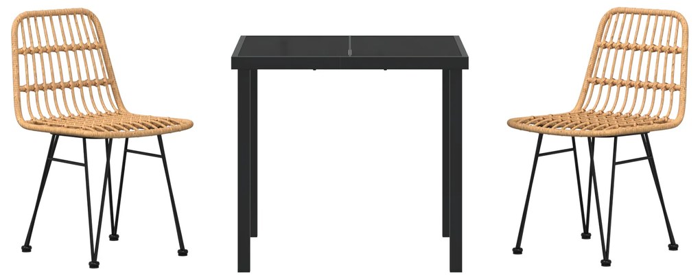 Conjunto de Jantar de Jardim 3 Peças Marrom Rattan Poliéster