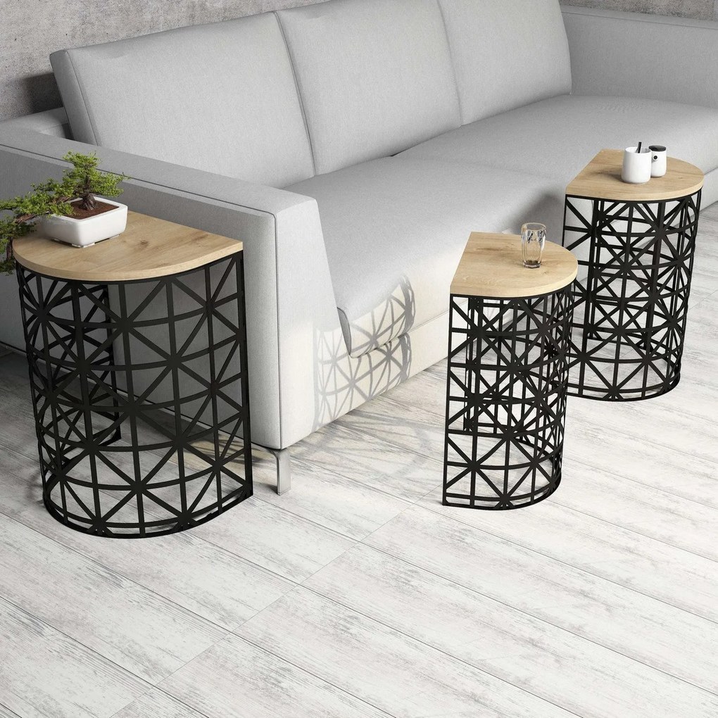 Mesas de Aninhamento Stil Metal Ferforje – Carvalho e Preto – 46x62x33