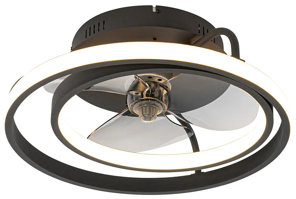 Ventilador de teto preto 46,5cm incl. LED com controle remoto - Kees Design