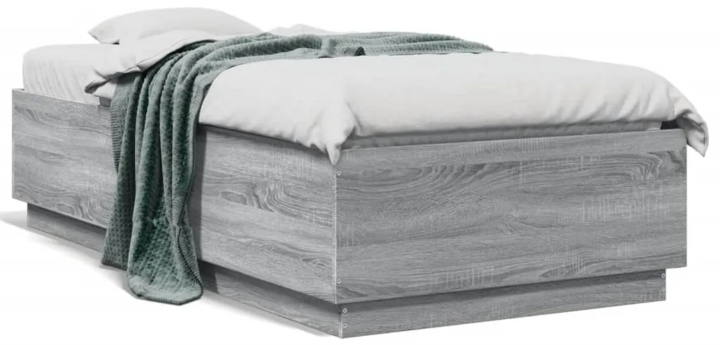 Estrutura de cama c/ luzes LED derivados madeira cinza sonoma