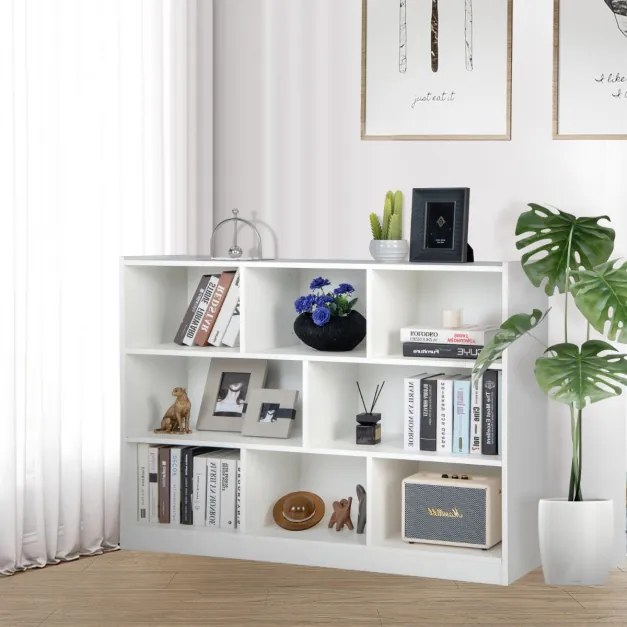 Estante aberta de 3 camadas, 8 cubos, prateleira de armazenamento, expositor 122 x 32 x 93 cm branco