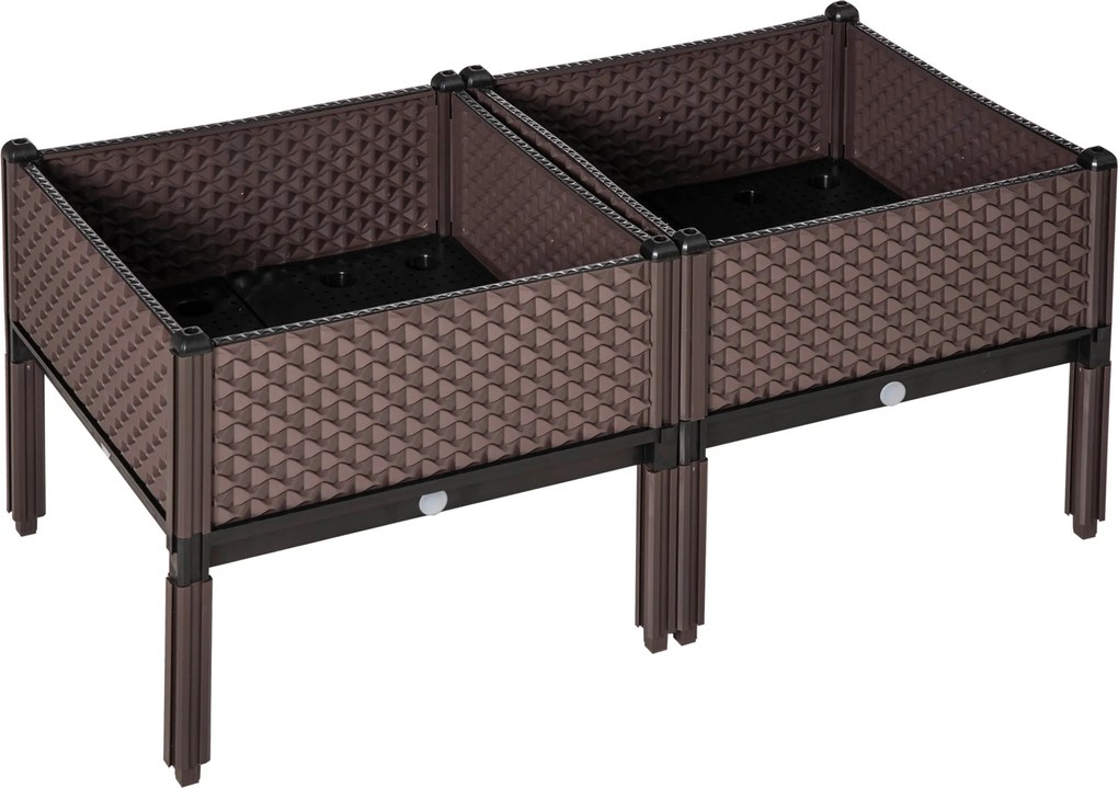 Outsunny Conjunto de 2 Floreiras de Exterior Quadradas Elevadas Combinação Livre Floreiras para Jardim  50x50x46,5 cm Marrom | Aosom Portugal