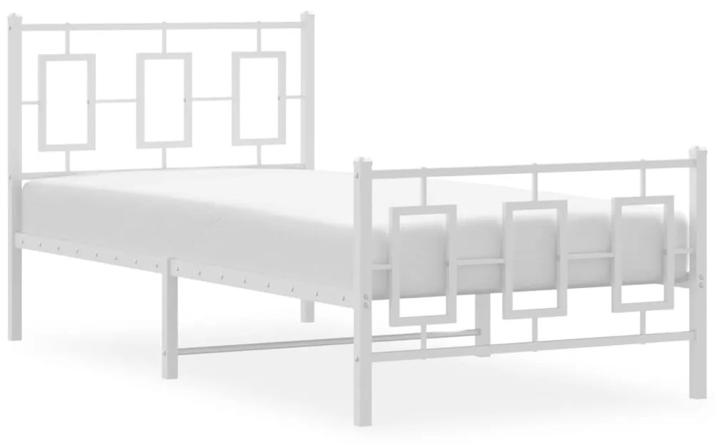 Estrutura de cama com cabeceira e pés 90x190 cm metal branco