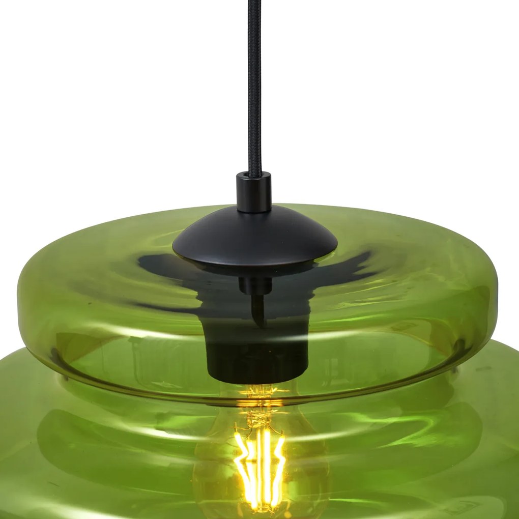 Candeeiro suspenso retro preto com vidro verde - Denise Retro