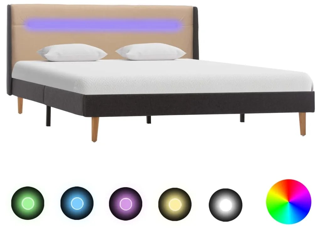 286700 vidaXL Estrutura de cama com LED 140x200 cm tecido creme
