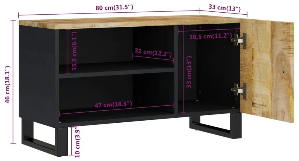 Móvel de TV 80x33x46 cm mangueira maciça/derivados madeira