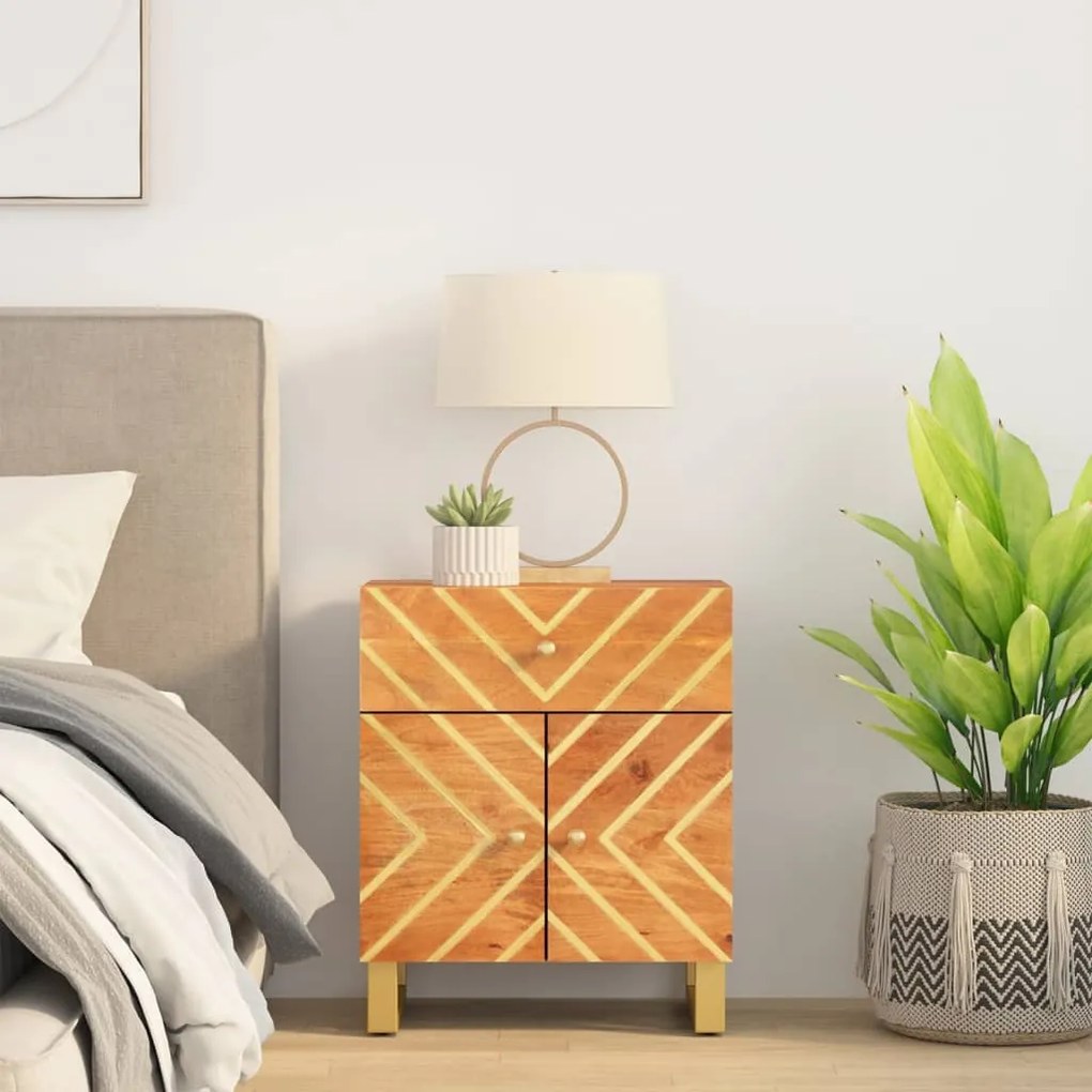 vidaXL Mesa de cabeceira 50x33x60 cm mangueira maciça castanho e preto