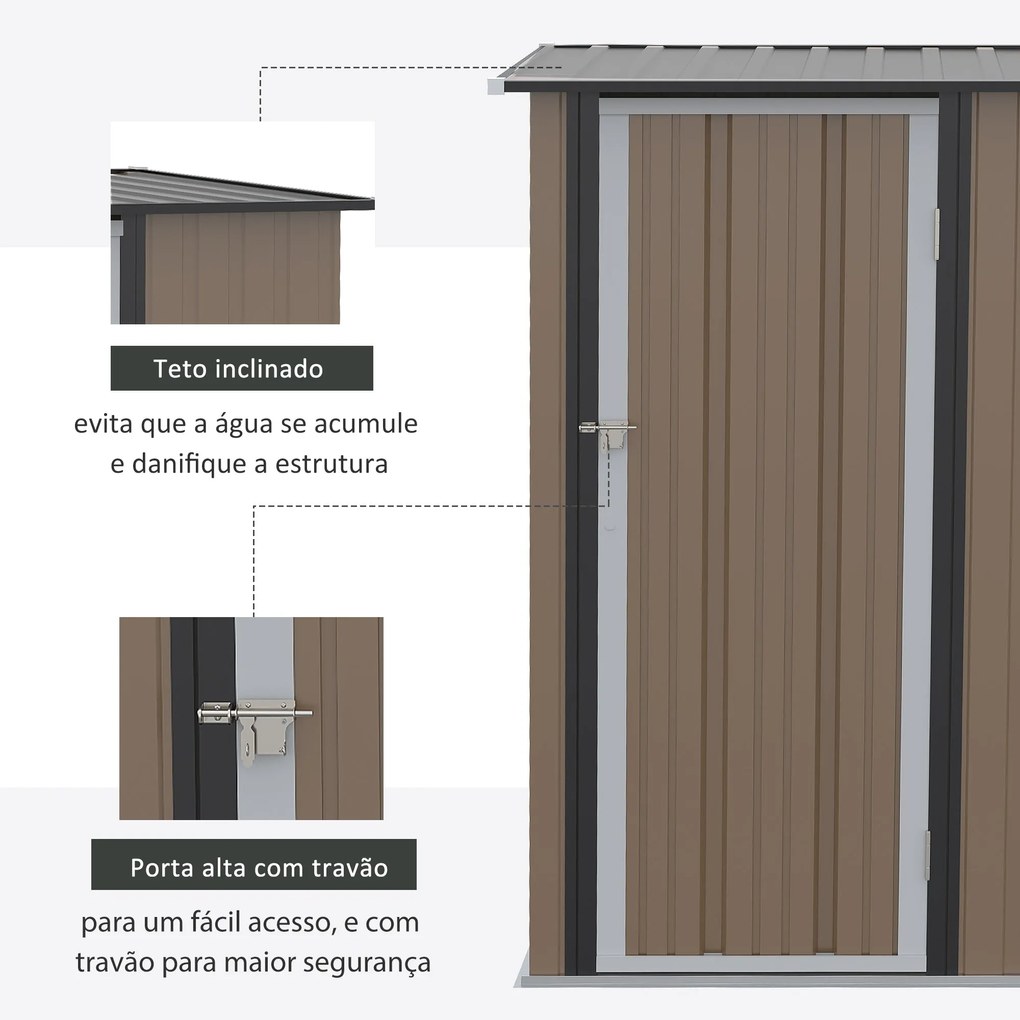 Abrigo de Jardim em Aço Galvanizado – 142x84x189 cm | Armazenamento Se