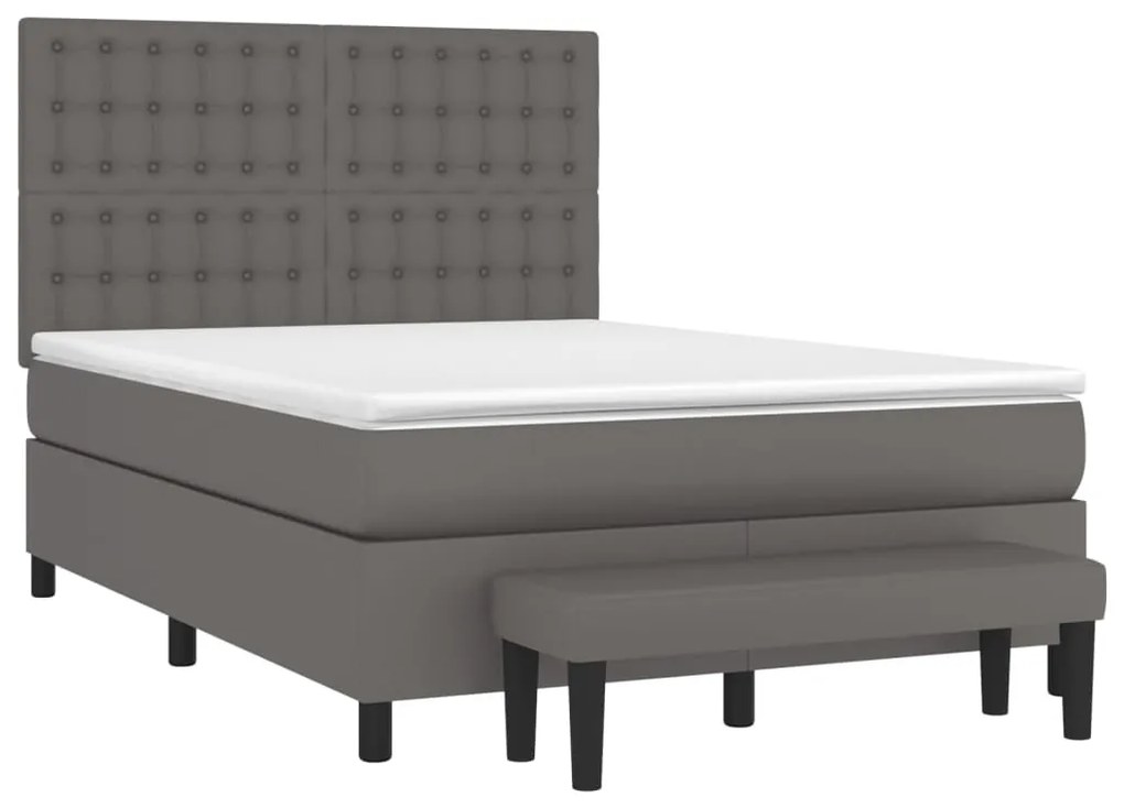 Cama com molas/colchão 140x190 cm couro artificial cinzento