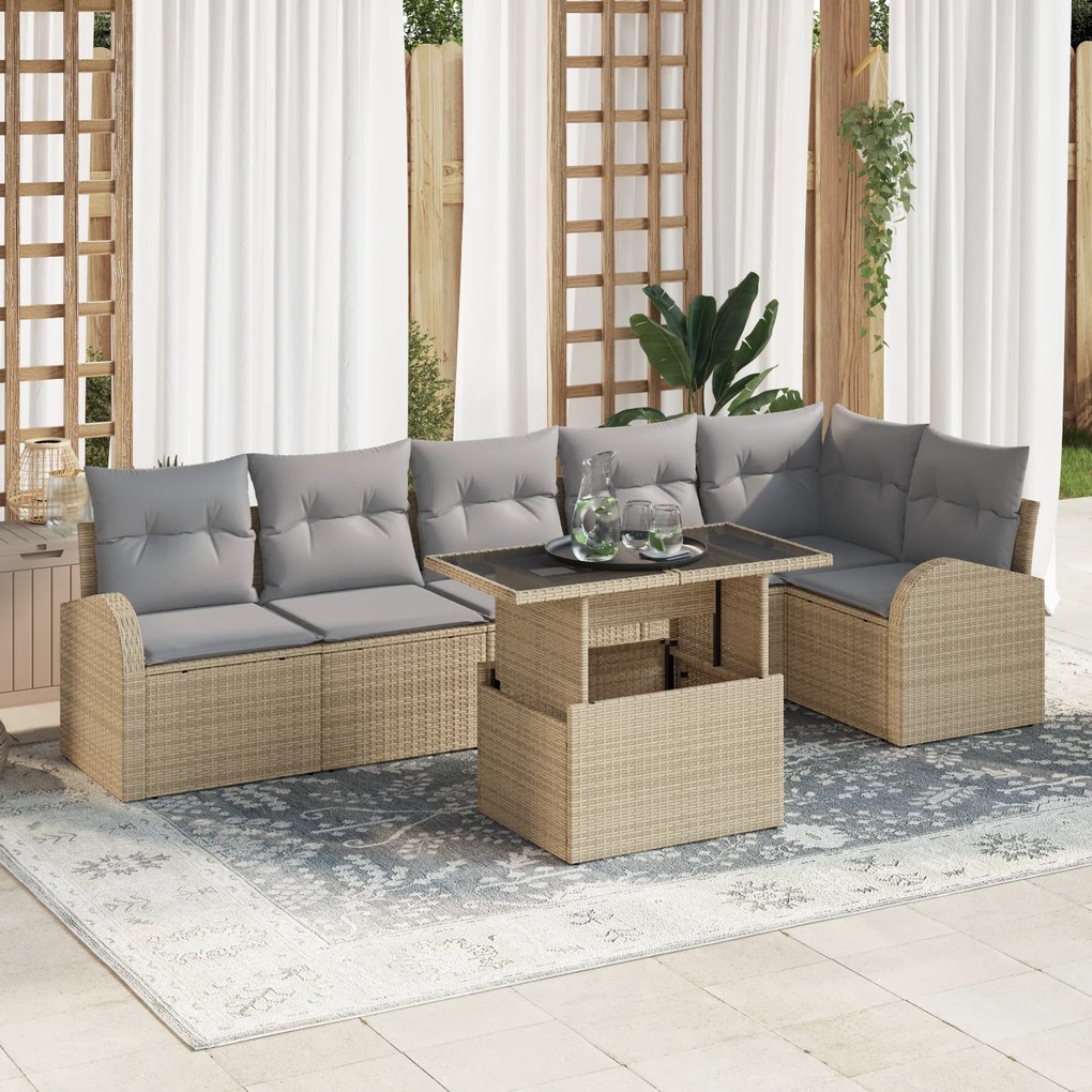 Conjunto de Sofá de Jardim vidaXL com Almofadas Bege Poliratan de 7 Pe