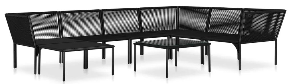 8 pcs conjunto lounge de jardim c/ almofadões PVC preto