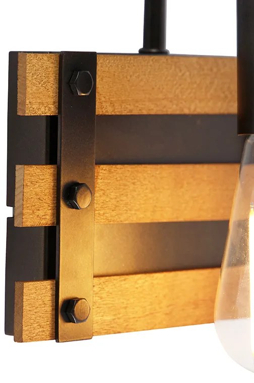 Candeeiro de parede industrial preto com madeira - Paleta Mai