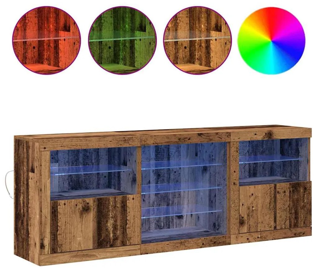 Aparador com Luzes LED Madeira Velha 181,5x37x67 cm Madeira Processada