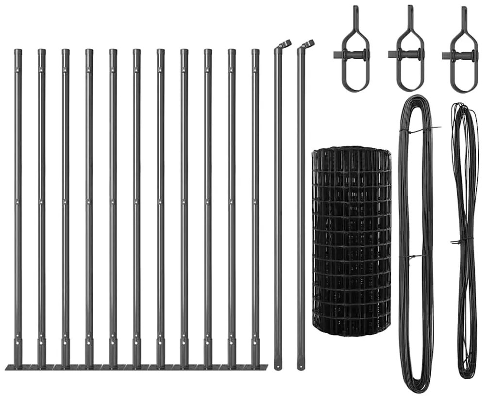 Cerca Euro com 13 Postes Flangeados 0.6x25 m Aço Galvanizado