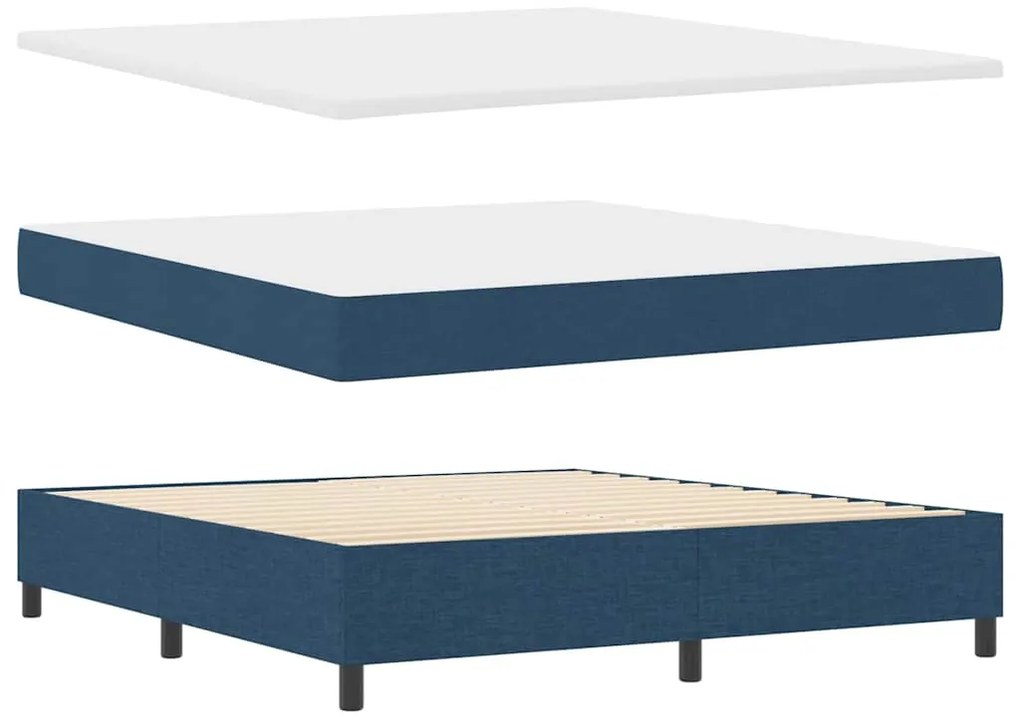 Cama Box com Colchão e LED Azul 180x200 cm, Tecido