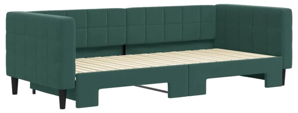 Sofá-cama com gavetão 90x200 cm veludo verde-escuro