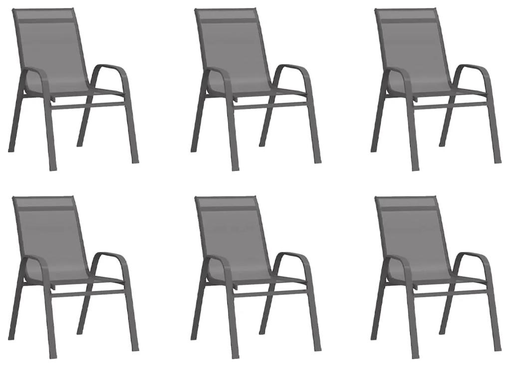 Cadeiras de jardim empilháveis 6 pcs textilene cinzento