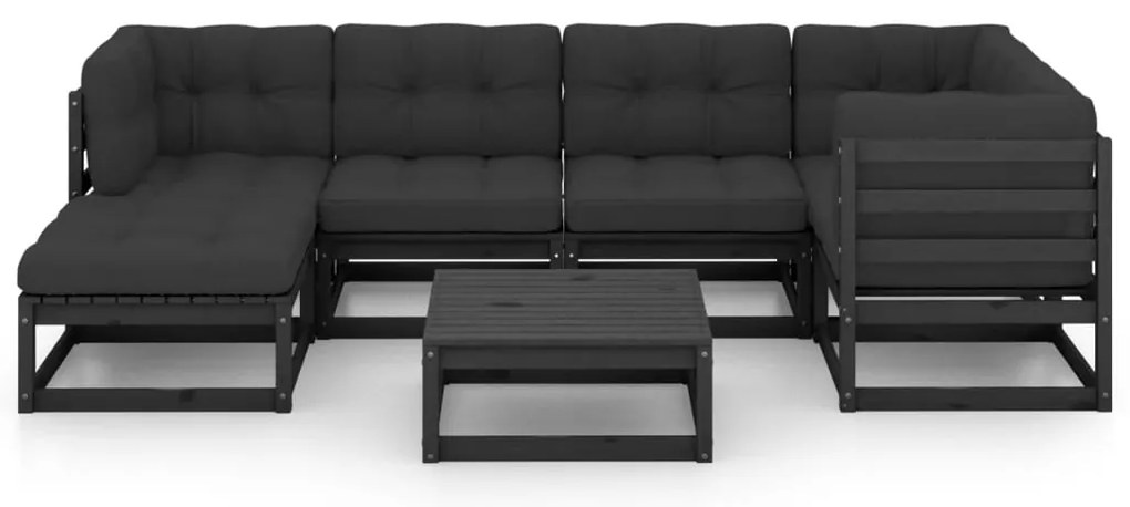 7 pcs conjunto lounge de jardim c/ almofadões pinho maciço
