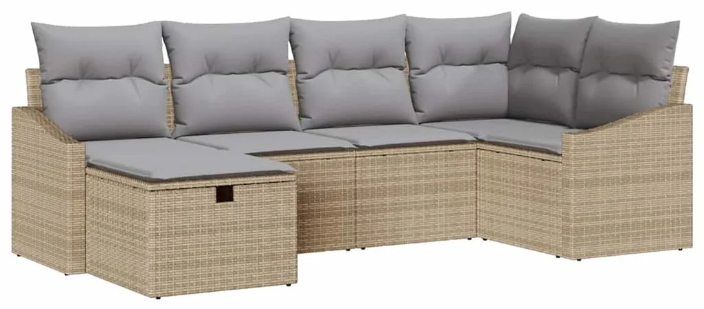 Conjunto de Sofá de Jardim 6 Peças com Almofadas Bege Rattan Poliéster