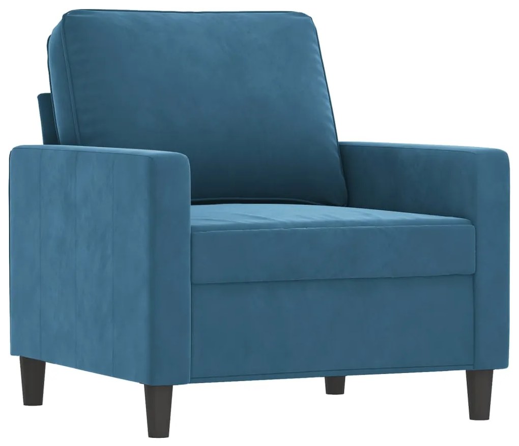 3 pcs conjunto de sofás com almofadões veludo azul