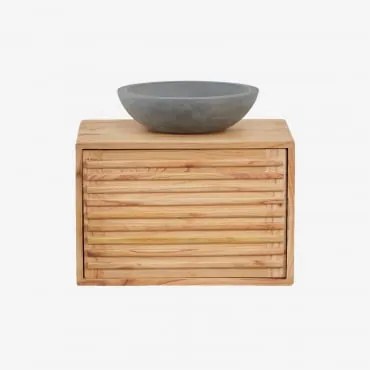 Conjunto De Móveis De Banheiro De Madeira Suspensos Deleyna Madeira Natural & Cimento Cinzento Redondo Ø40 Cm Tarsis & Sem Espelho & Sem Torneira -